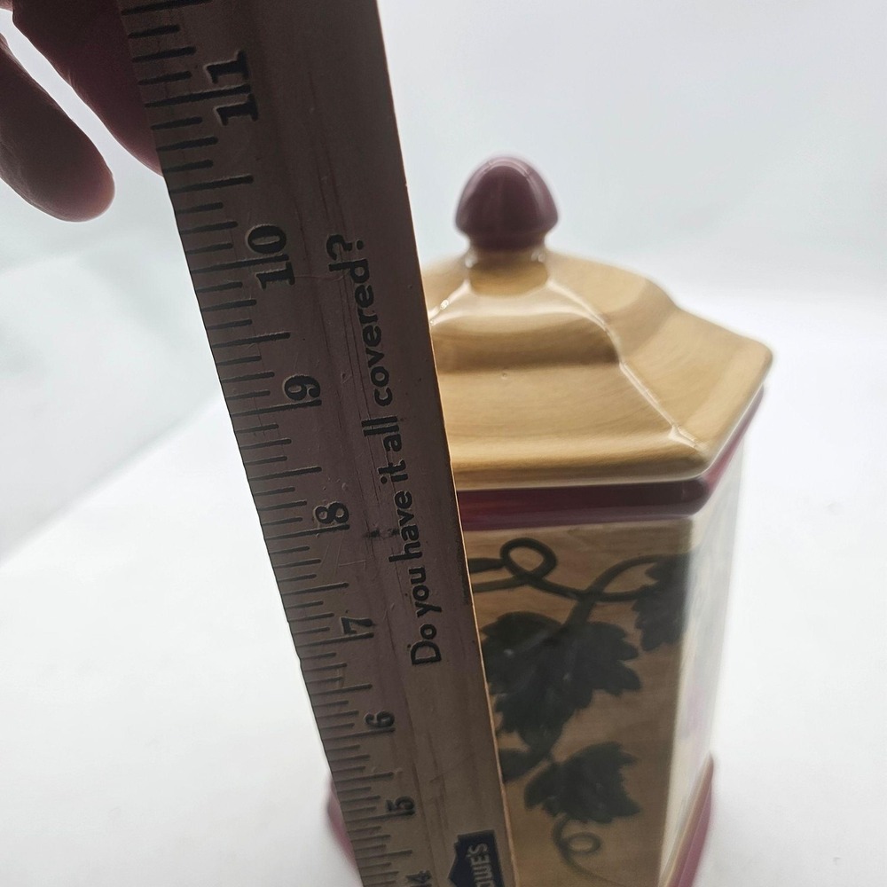 Nonni's Ceramic Cookie Jar w/Lid 10 Inch Hexagon Burgundy Grape Design - Picture 8 of 8